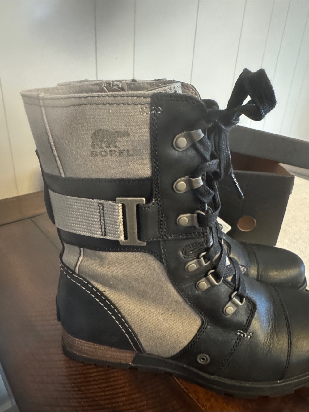 Sorel Black and Gray Lace-Up Combat Boots